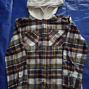 Levi's Plaid Flannel Long Sleeves Shirt With Hoodie